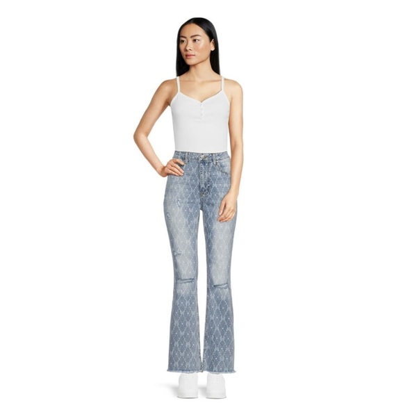 No Boundaries Butterflies Print Juniors Five Pocket Flare Jeans Size 17 NEW - Picture 2 of 14